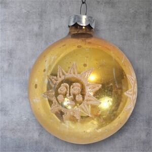 Vintage‎ Gold Mercury Glass Christmas Ornament Celestial Sun Face Decorations
